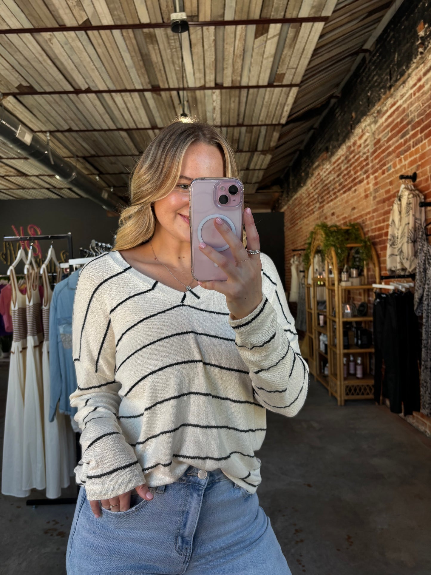 Stripe Long Sleeve Top - Black