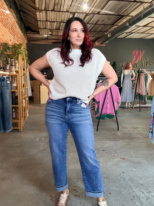 Cuffed straight denim pants
