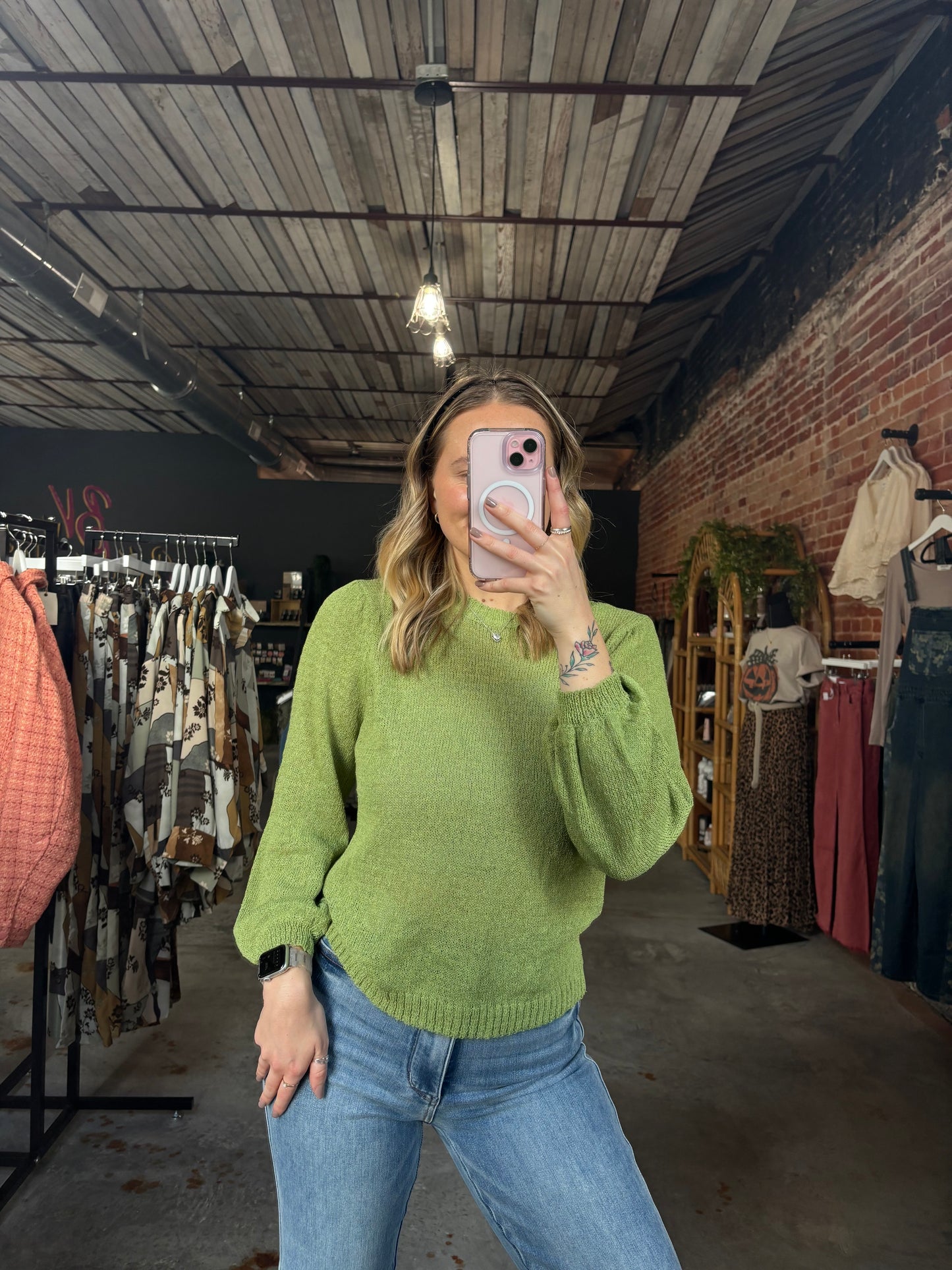 Lightweight Mock Neck Sweater - Lime