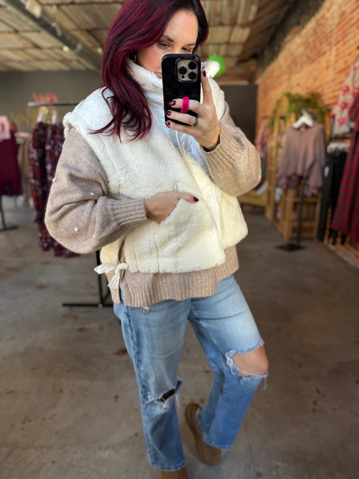 Cozy Sherpa Vest Jacket with Tie Sides - White