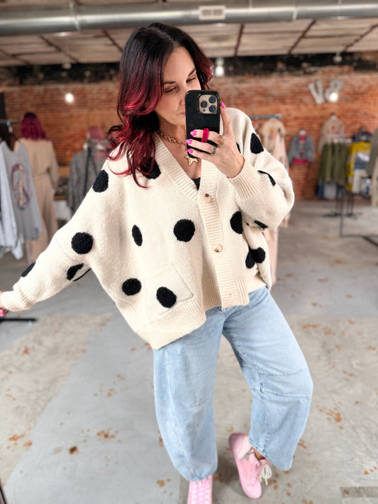 Oversized Polka-Dot Cardigan
