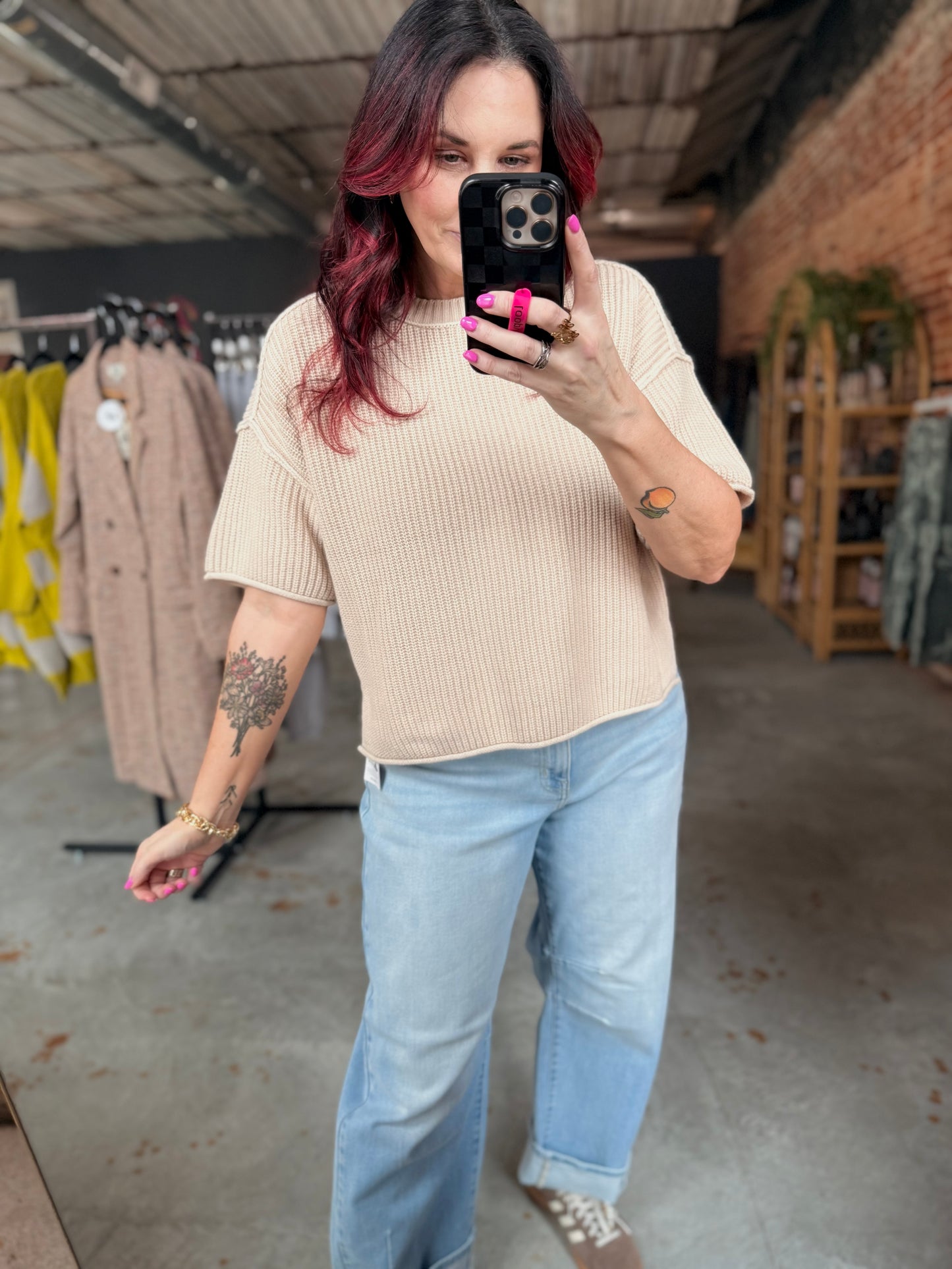 Washed Boxy Knit Top - Khaki