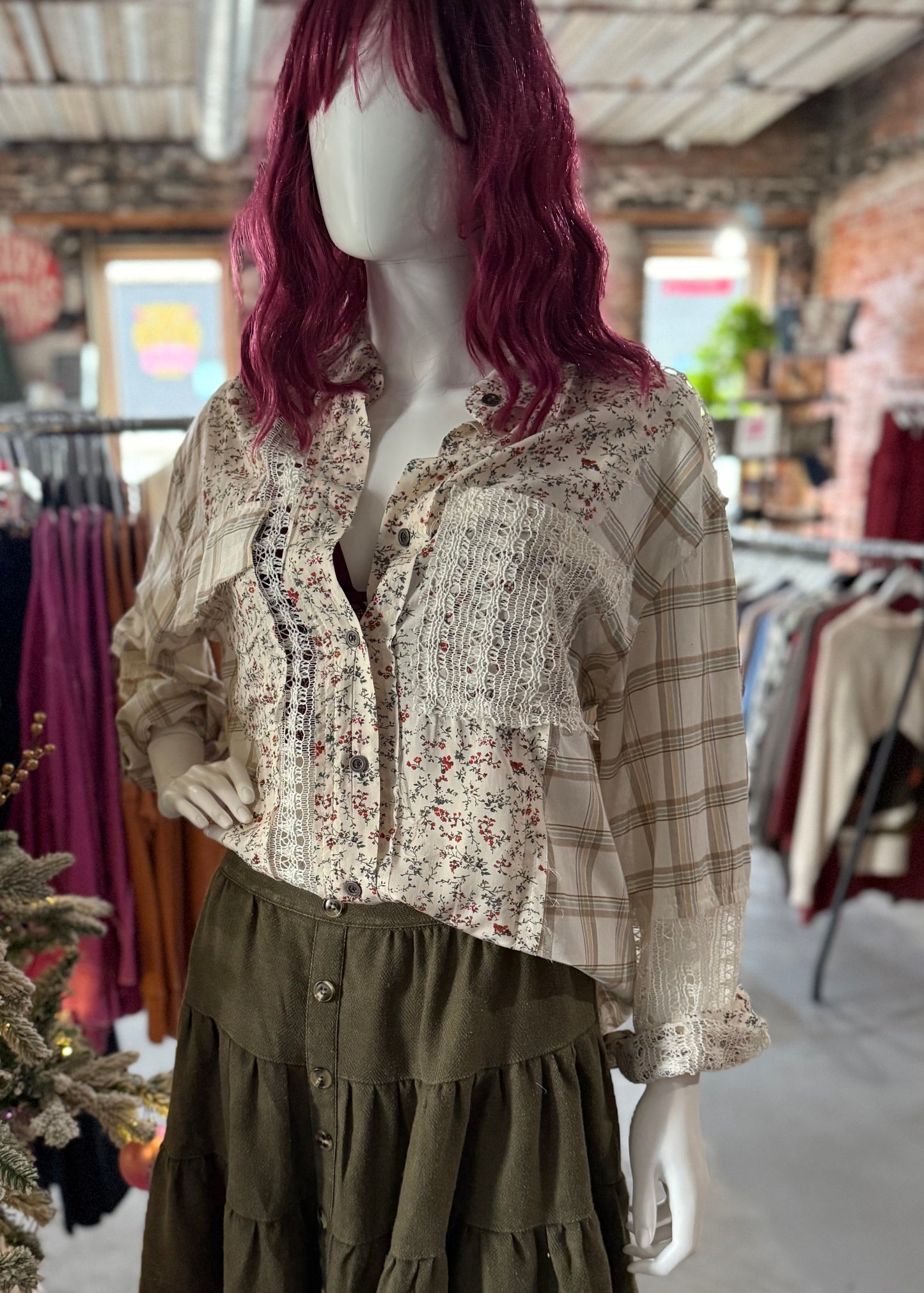 POL Floral Plaid Button Up