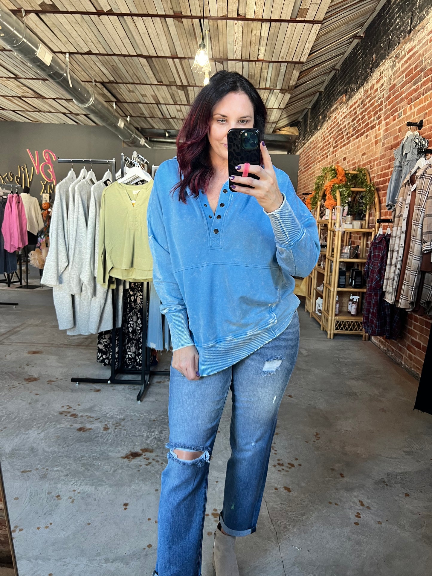 Acid Wash Hoodie - Sky Blue