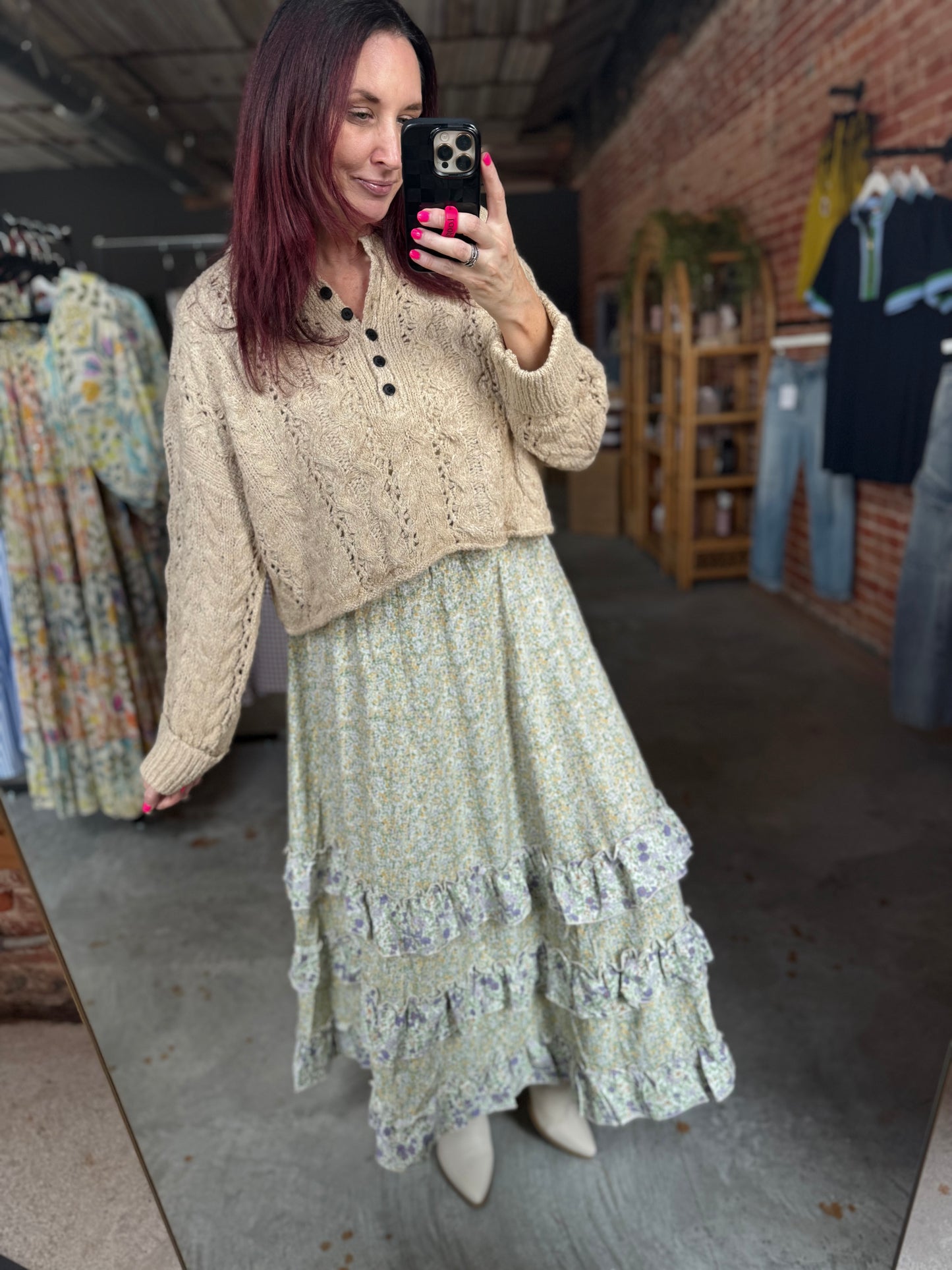 Floral Ruffle Maxi Skirt