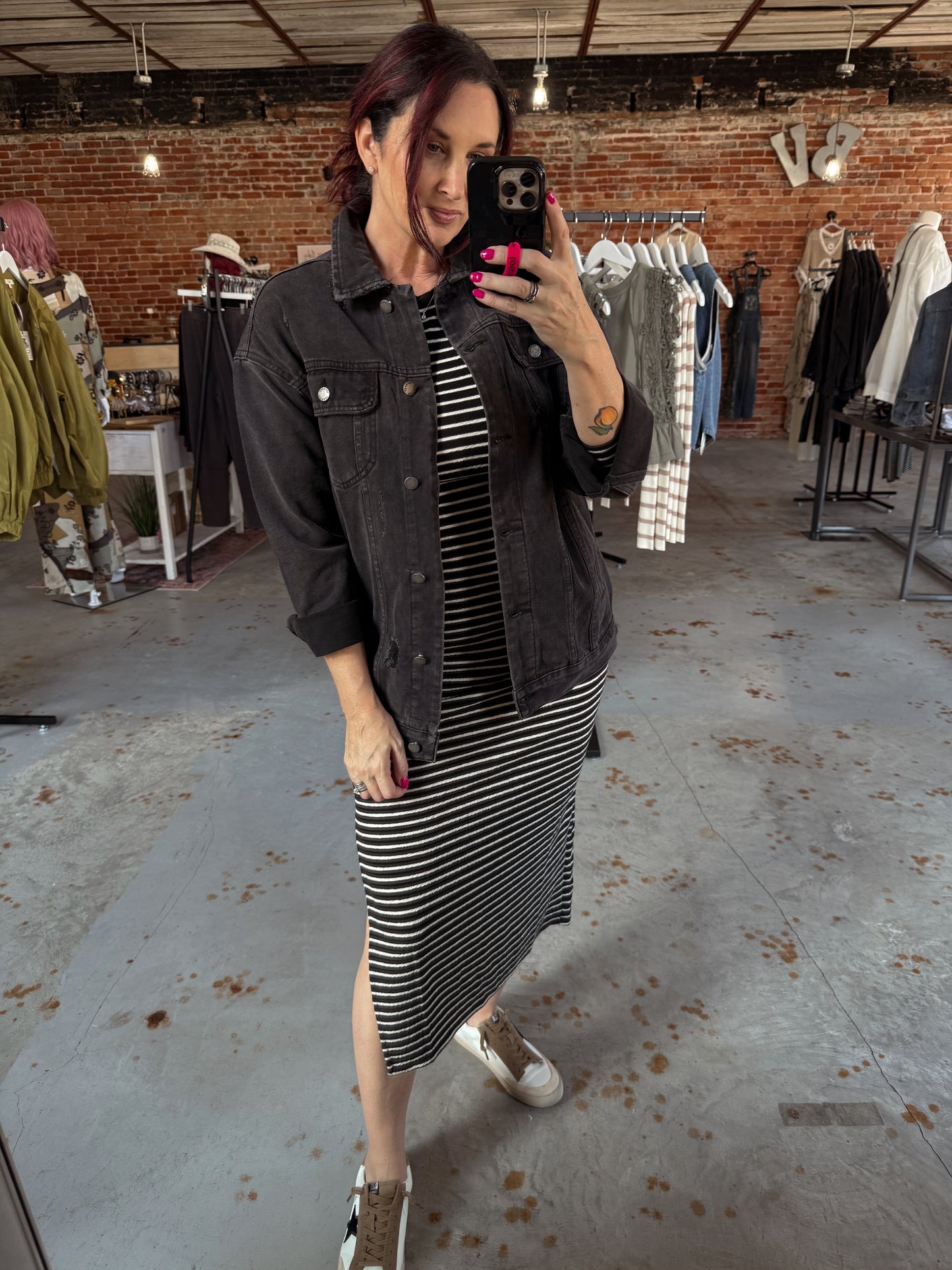 Striped Midi Dress Black