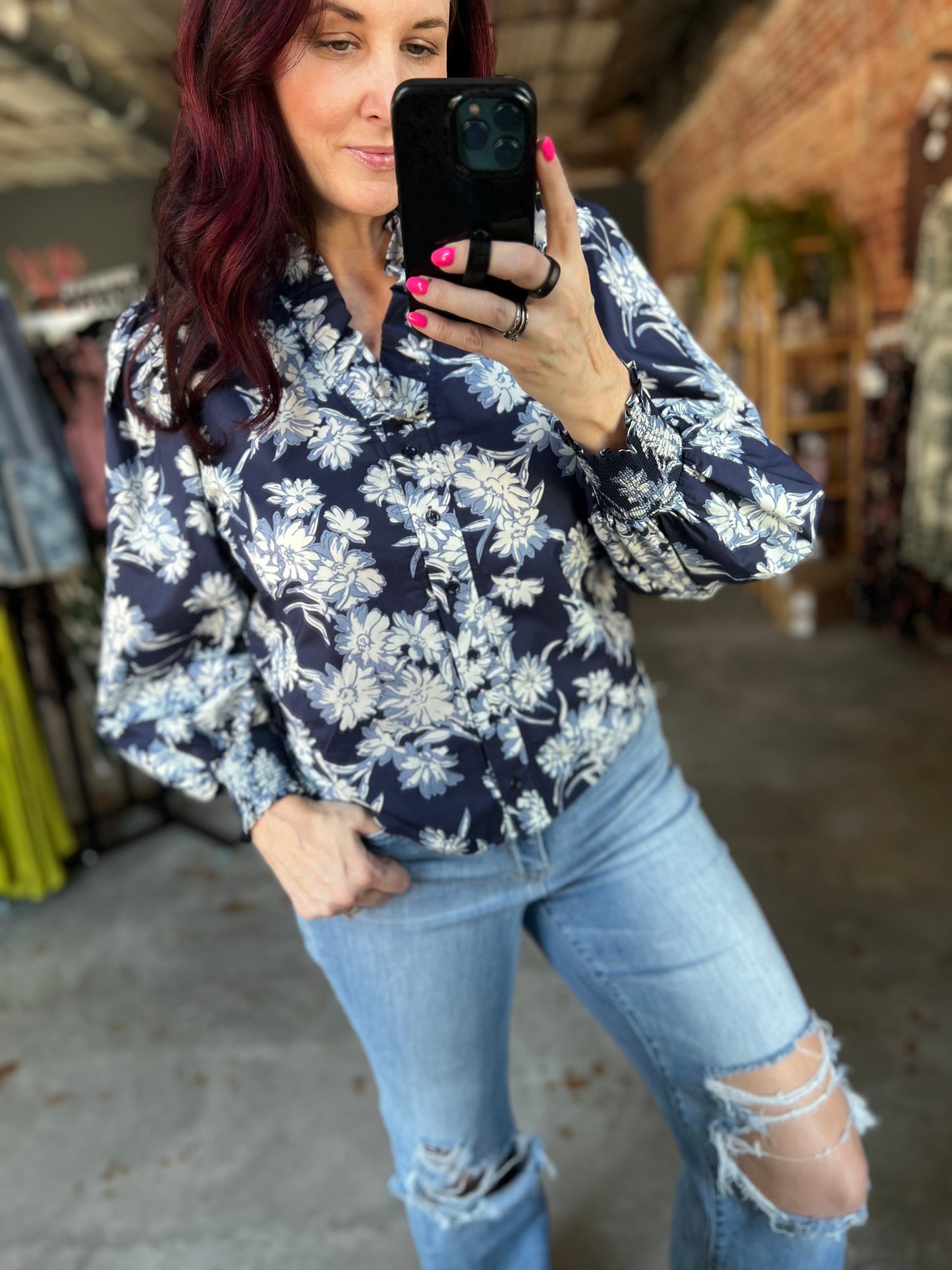 Navy Floral Top