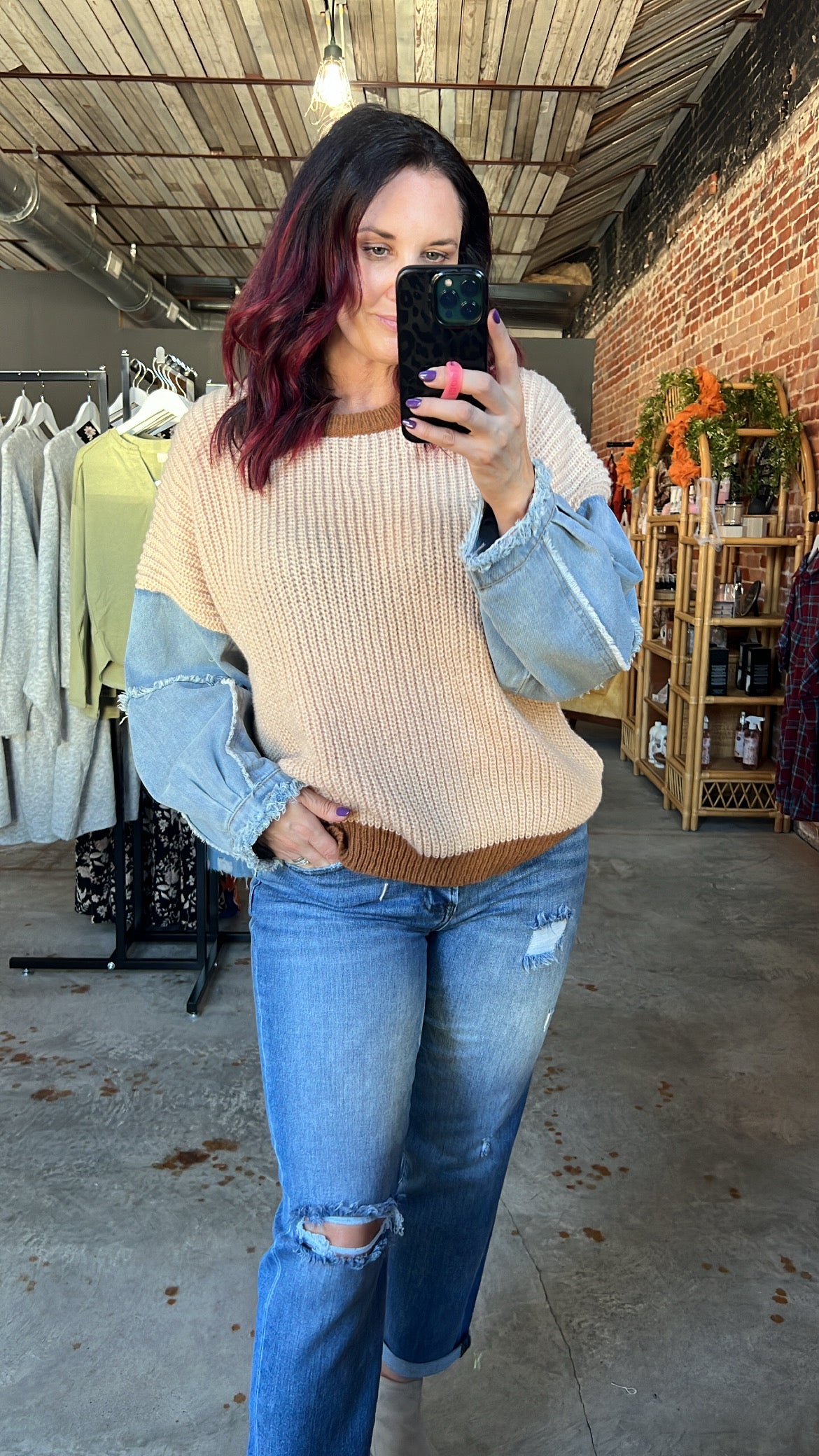 Denim Sleeve Sweater