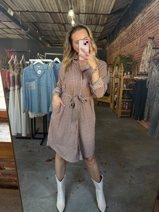 Geometric Belted Dress
