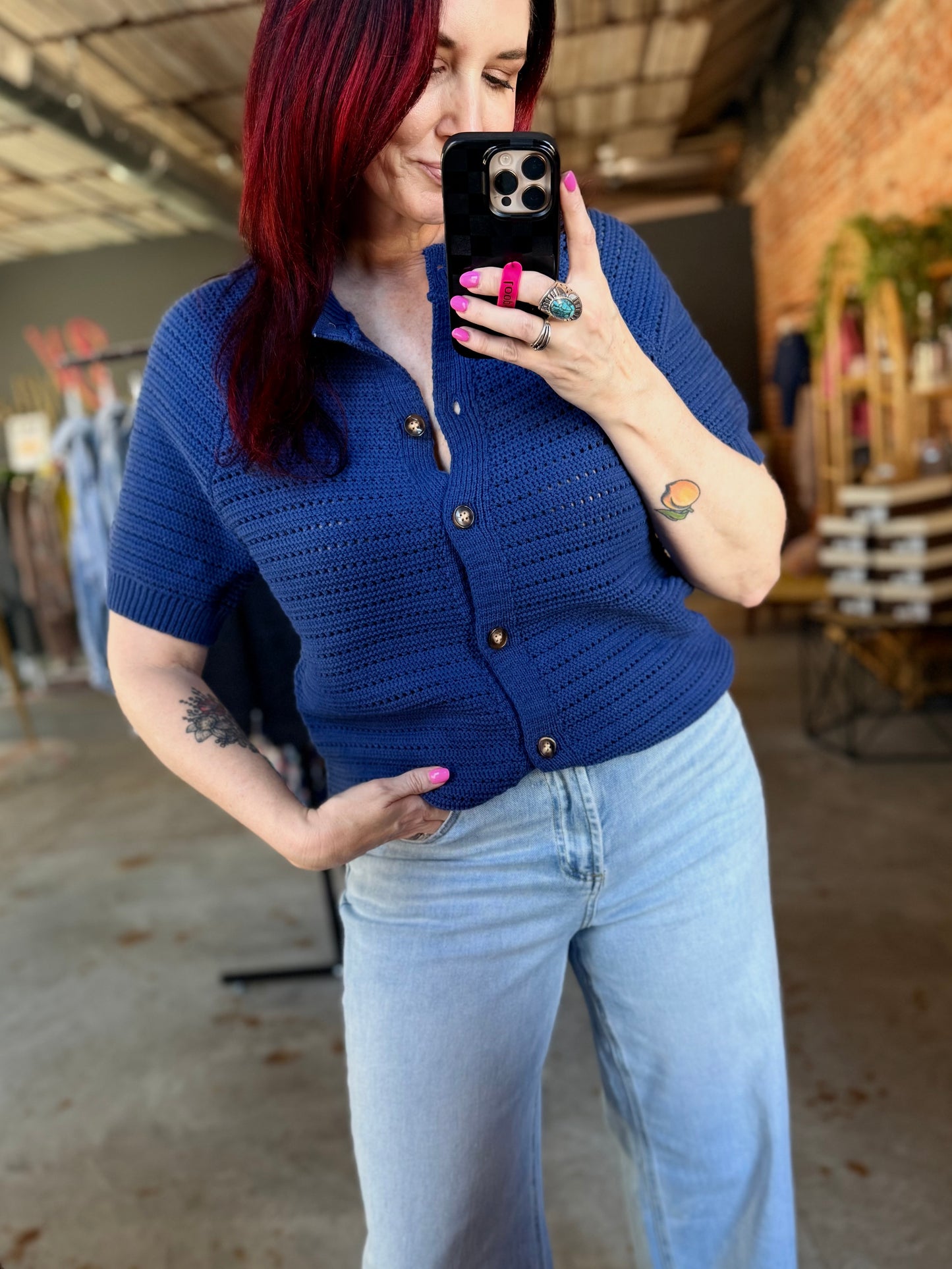 Short Sleeve Cardigan - Navy