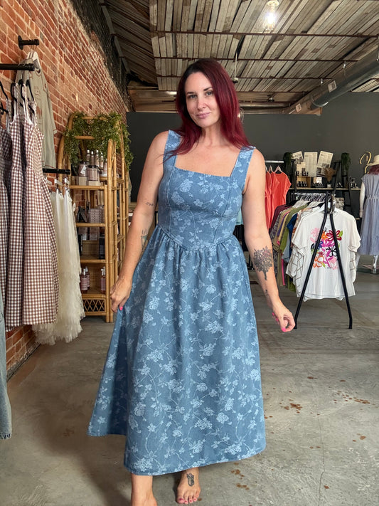 Floral Denim Corset Dress