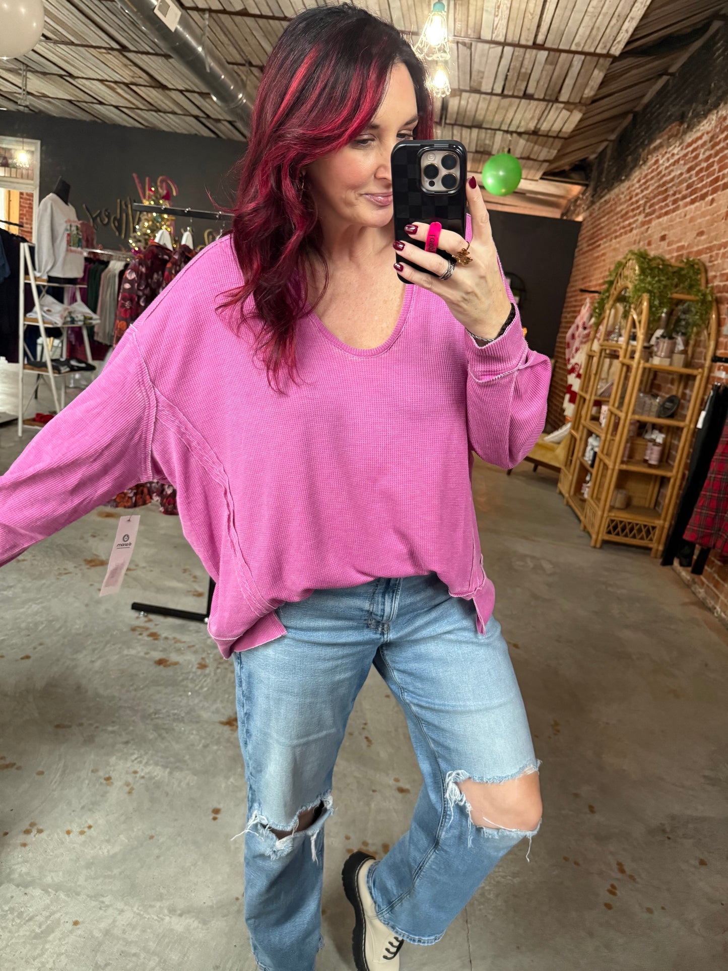 Oversized Waffle Top - Orchid