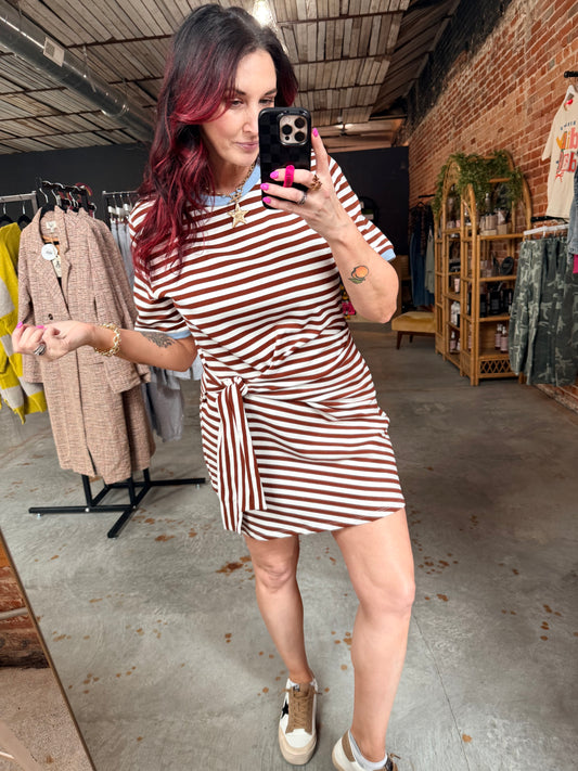 Striped Waist Tie Mini Dress