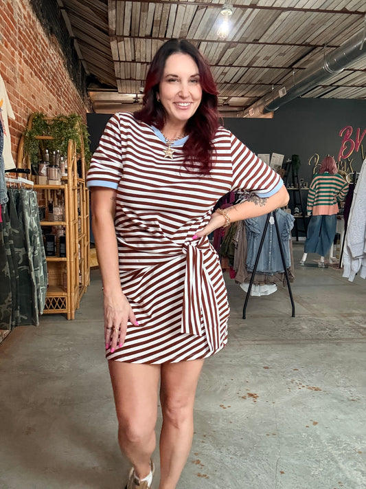 Striped Waist Tie Mini Dress