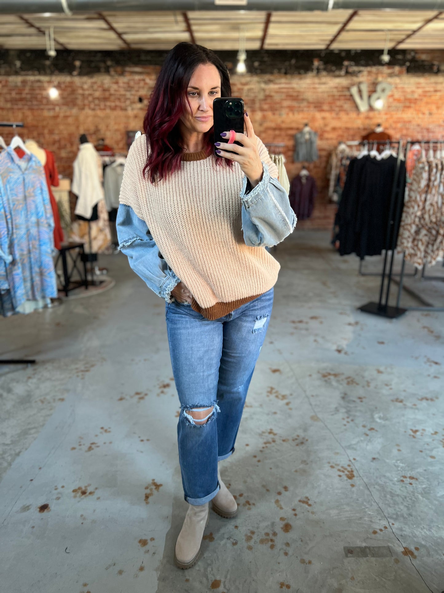 Denim Sleeve Sweater