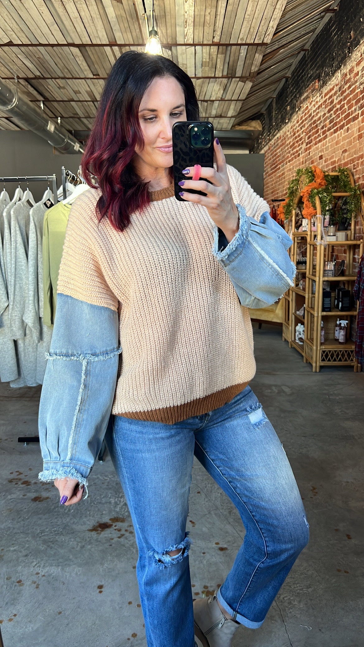 Denim Sleeve Sweater