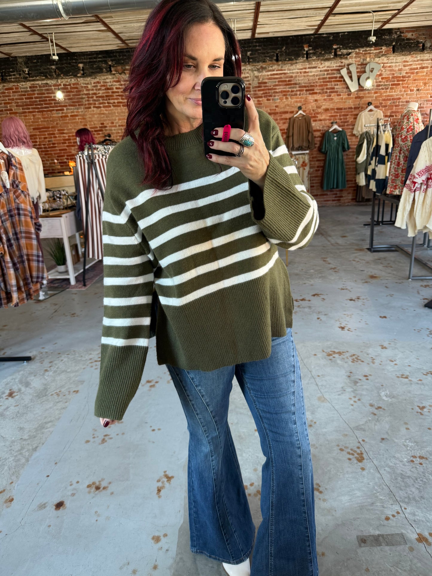 Olive Stripes Sweater