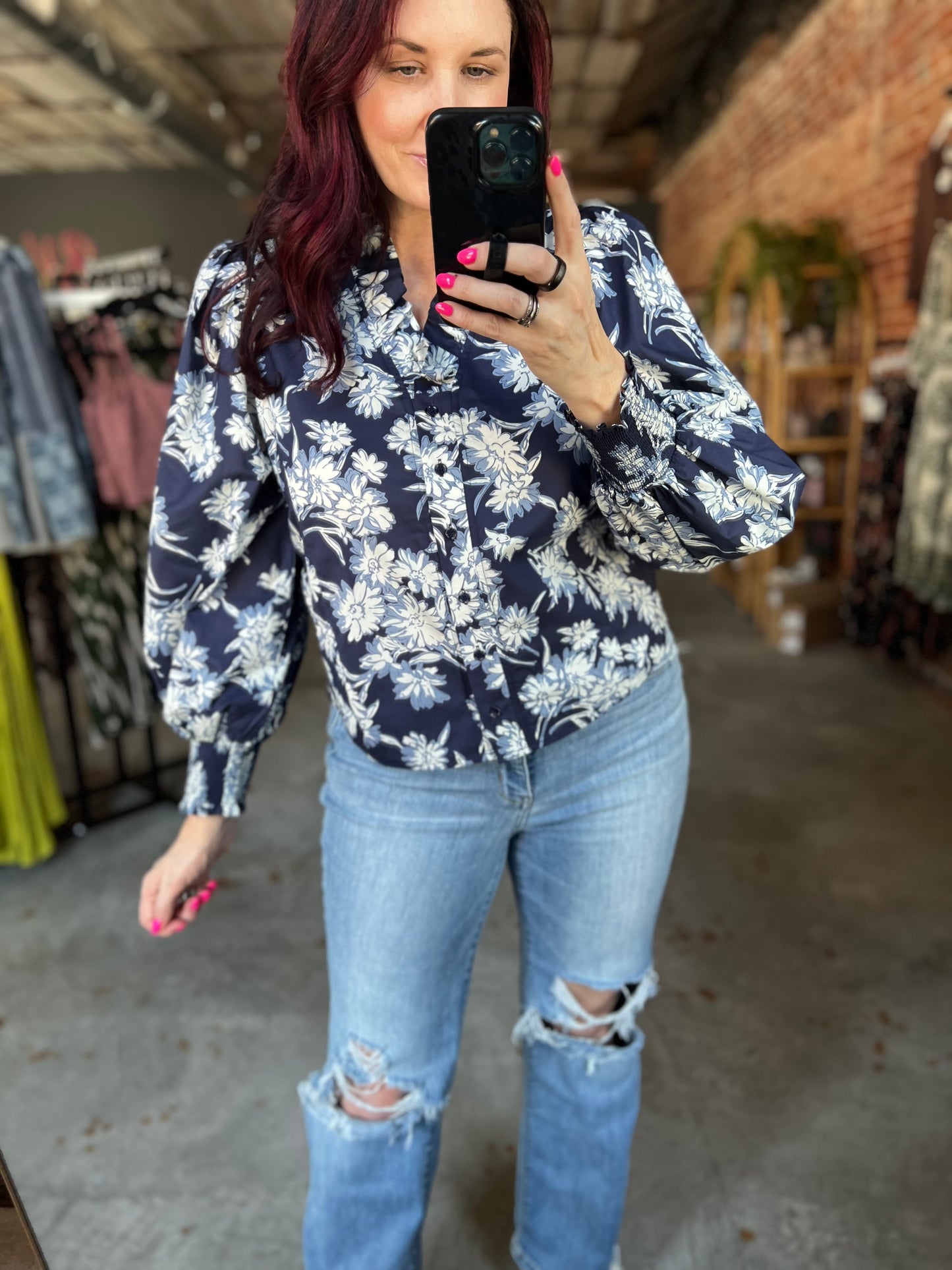 Navy Floral Top