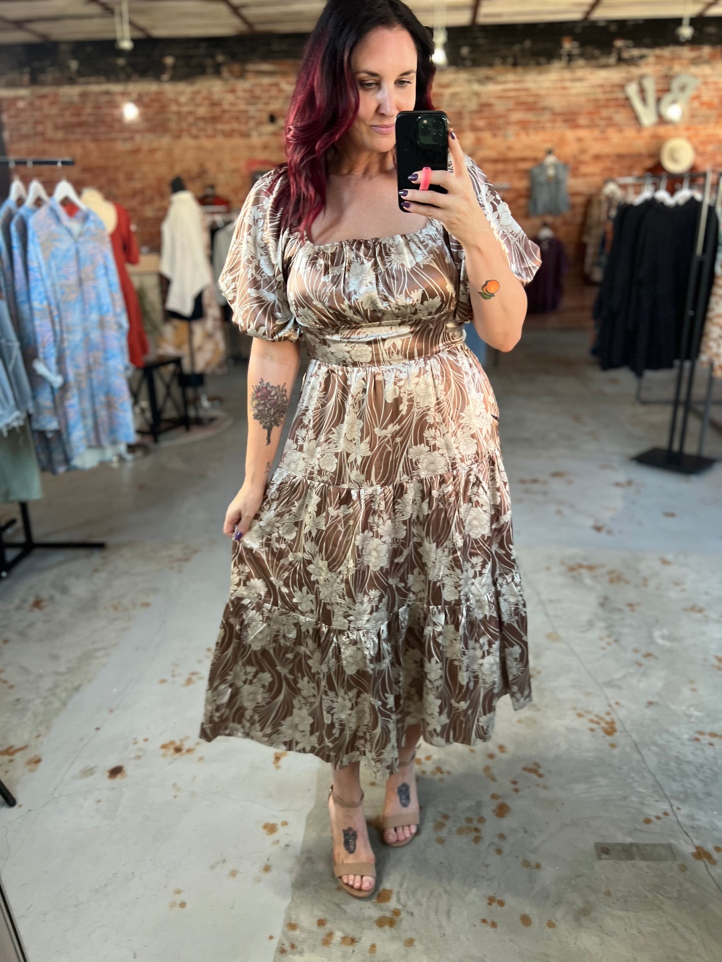 Floral Print Satin Midi