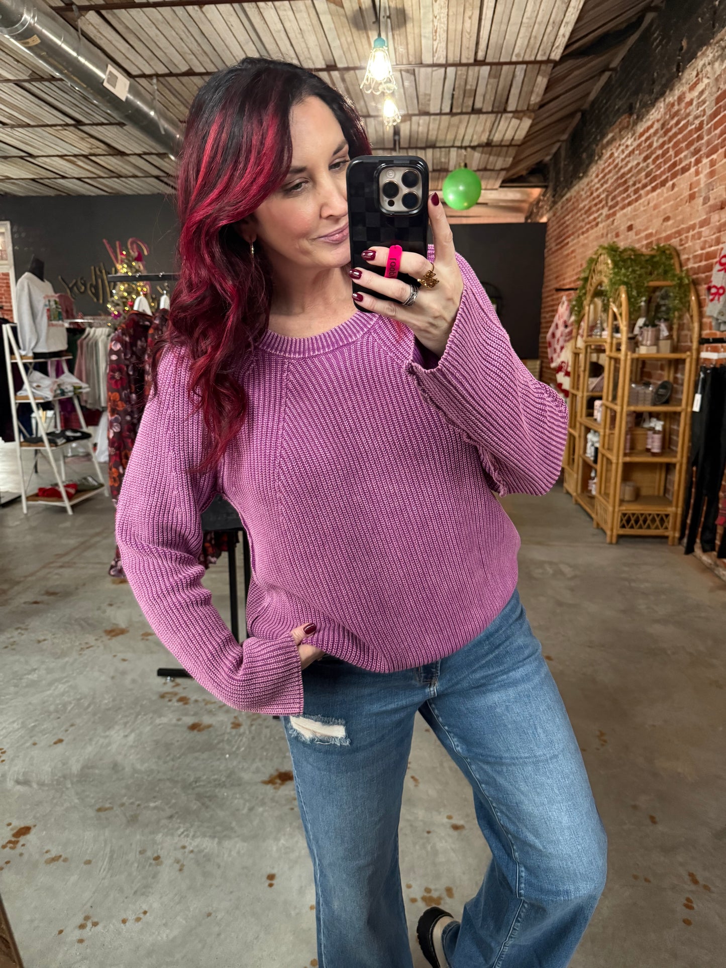 Mineral Wash Sweater - Orchid