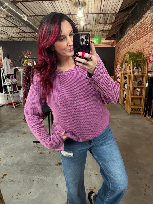 Mineral Wash Sweater - Orchid