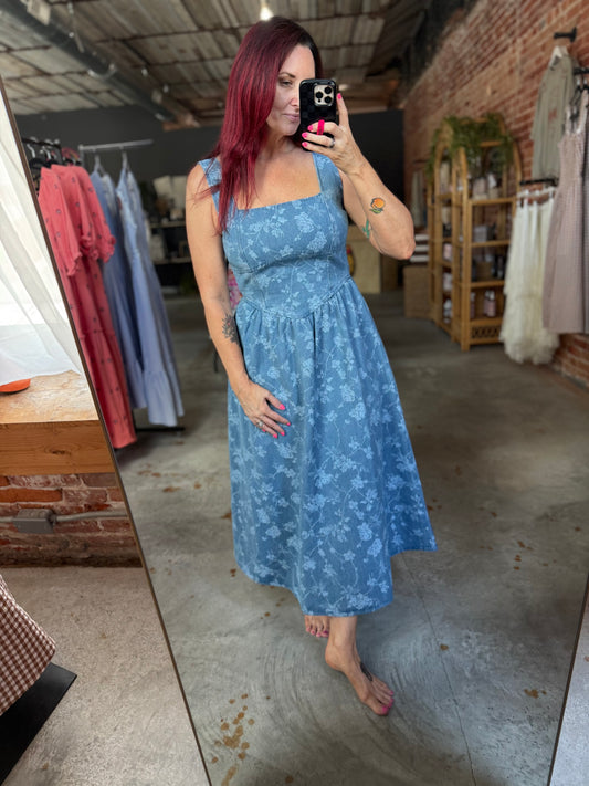 Floral Denim Corset Dress
