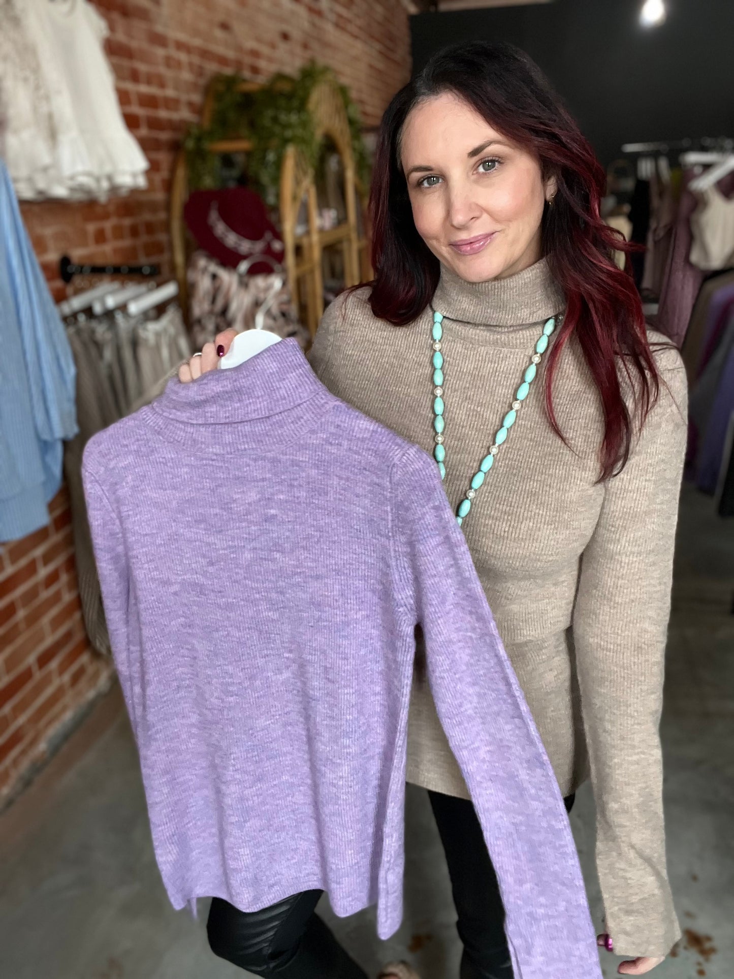 Rose Turtleneck Top - Lilac