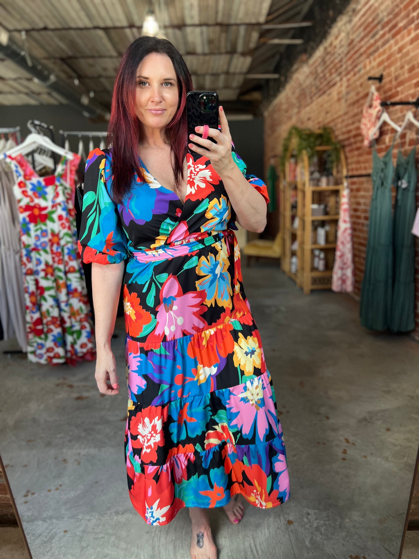 Floral Print Bubble Sleeve Dress