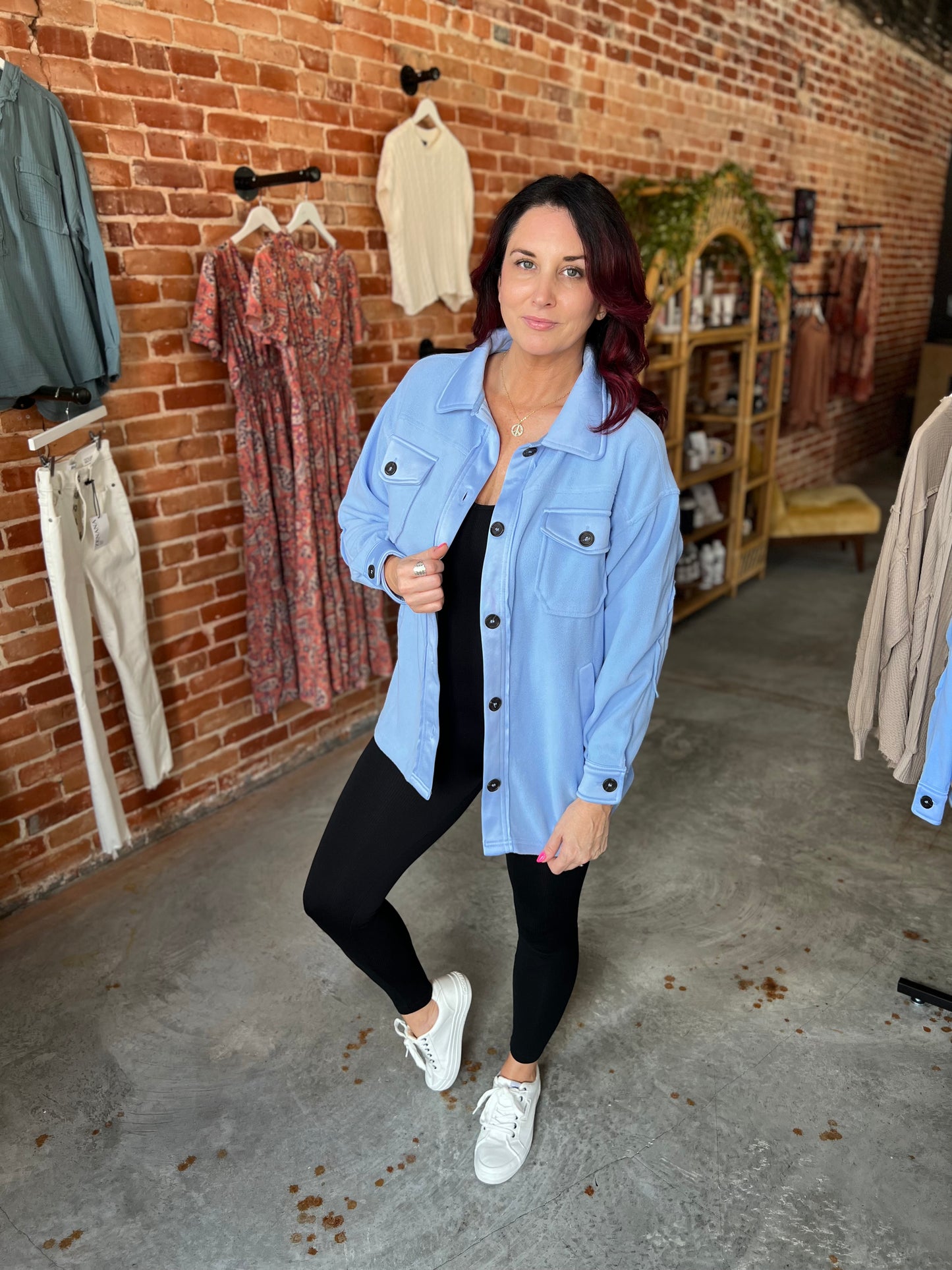 Oversized Fleece Shacket - Spring Blue