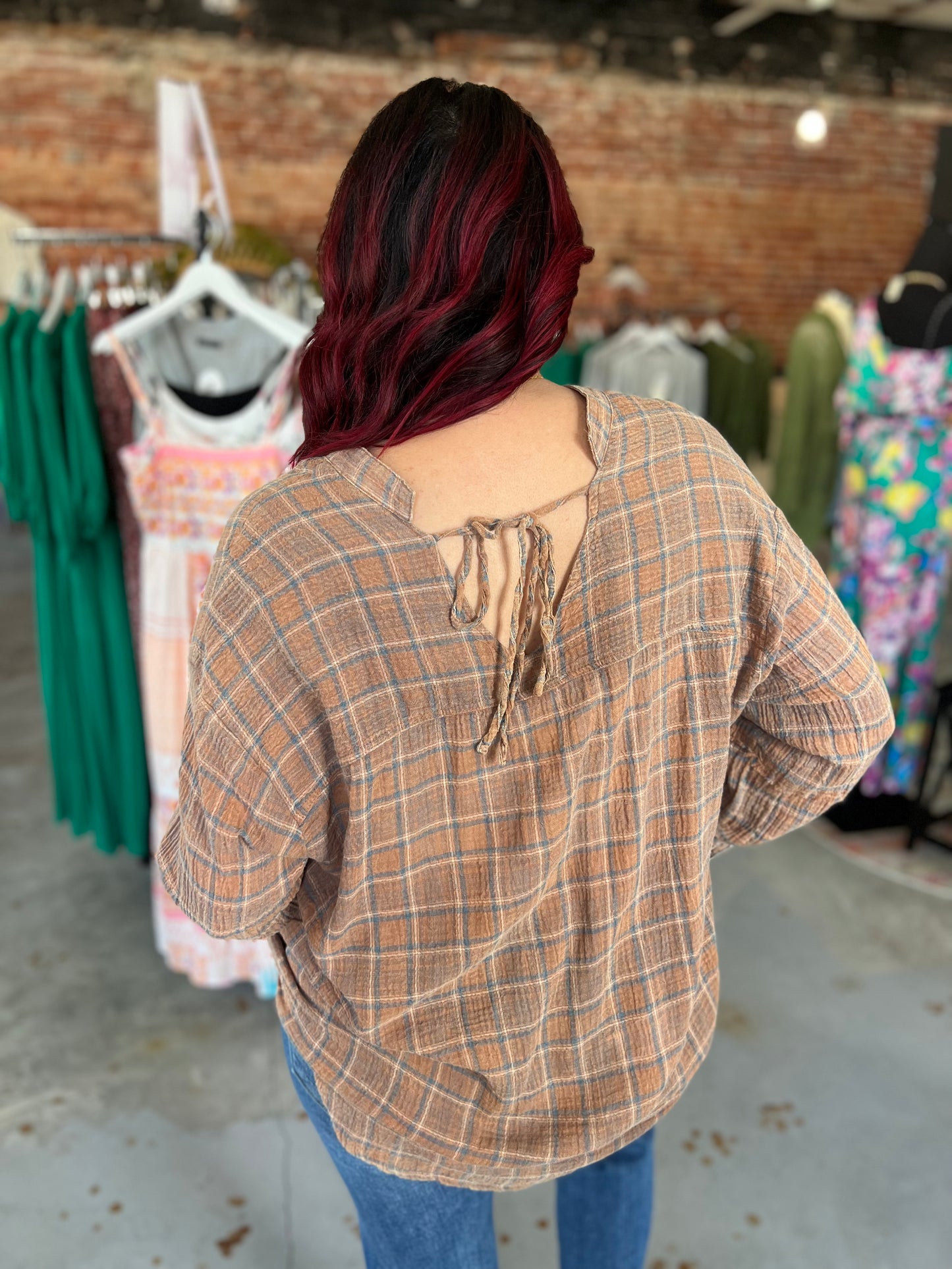 Washed Plaid Top