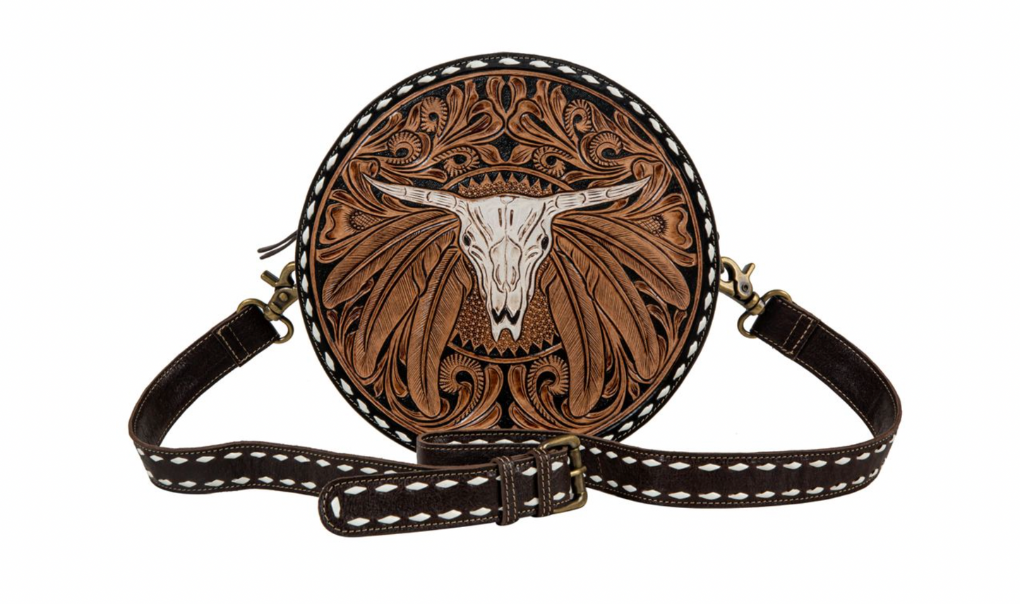 Spirit of the Herd Hand-tooled Round Bag
