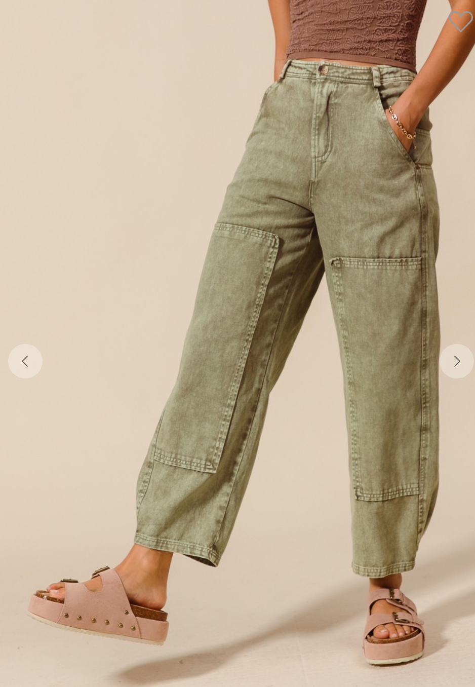 Olive Washed Barrell Jeans