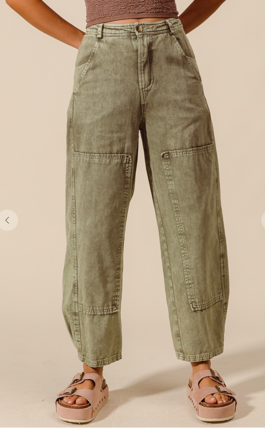 Olive Washed Barrell Jeans