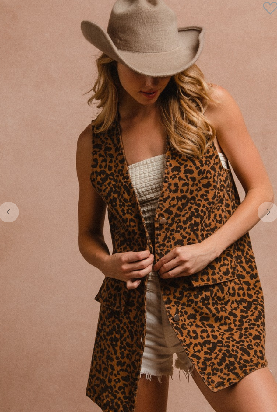 Washed Leopard Denim Vest