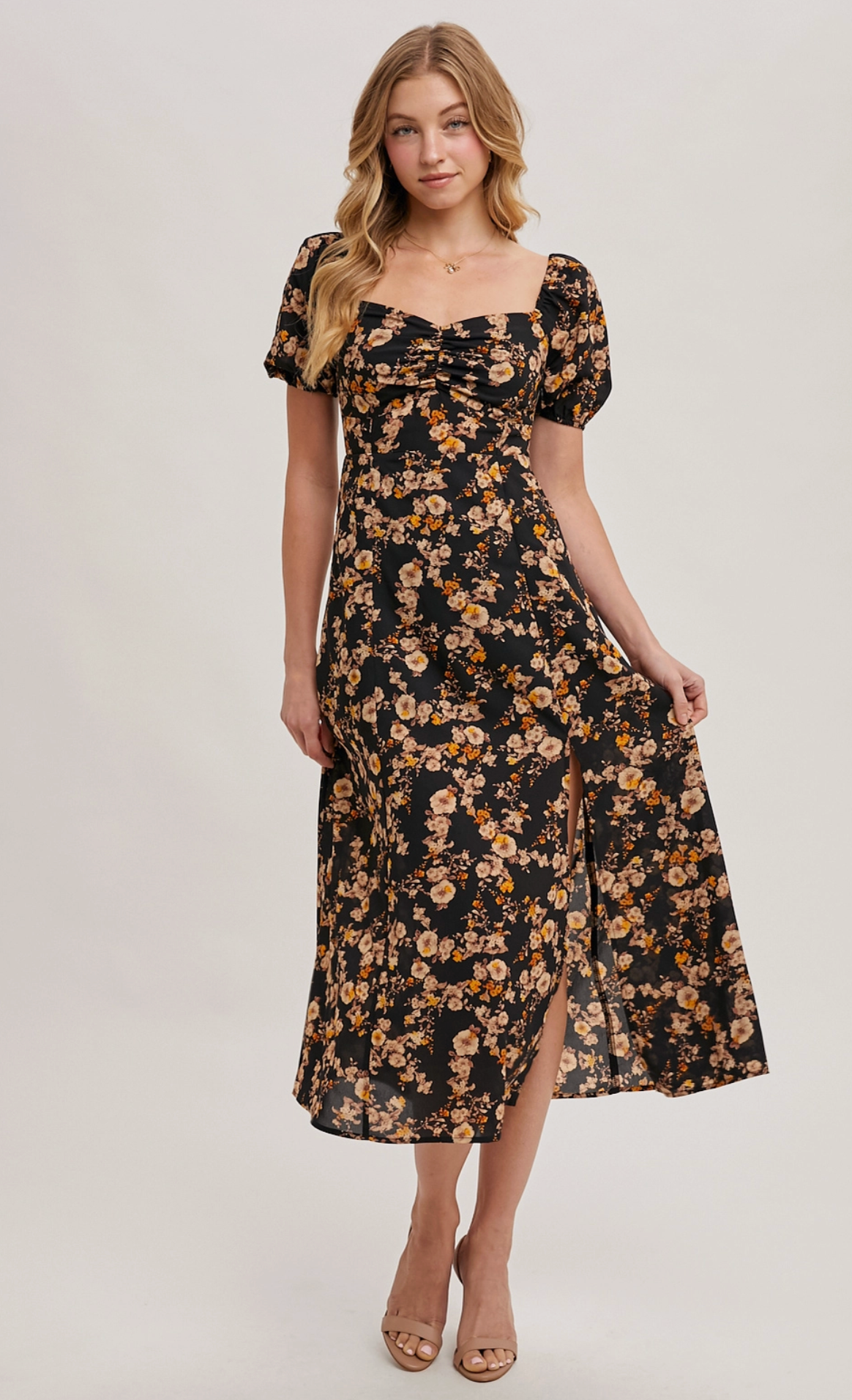 Fall Floral Sweetheart Midi Dress