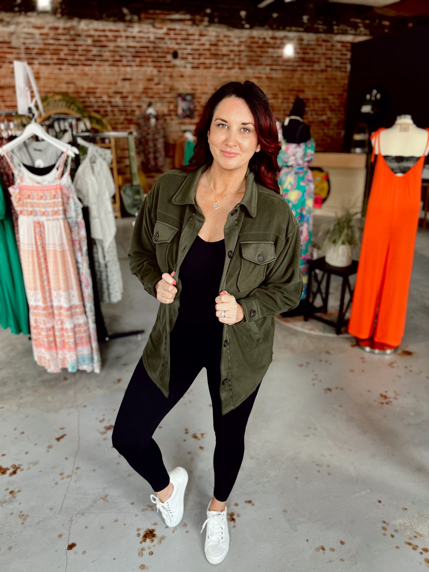 Oversized Fleece Shacket - Dk Olive