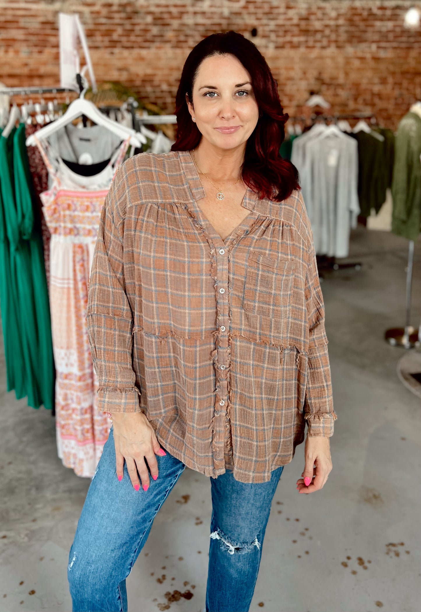 Washed Plaid Top