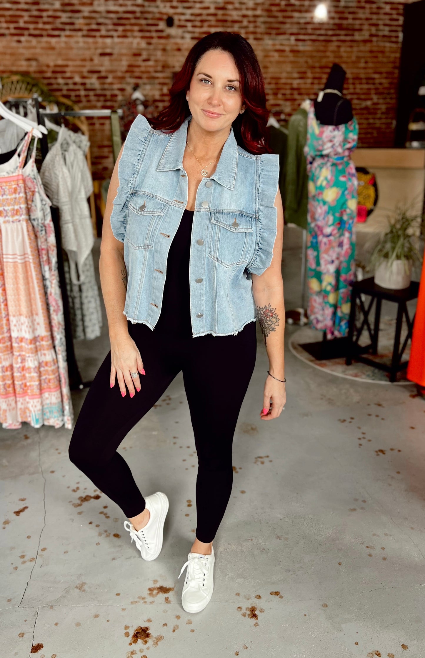 Ruffled Denim Vest