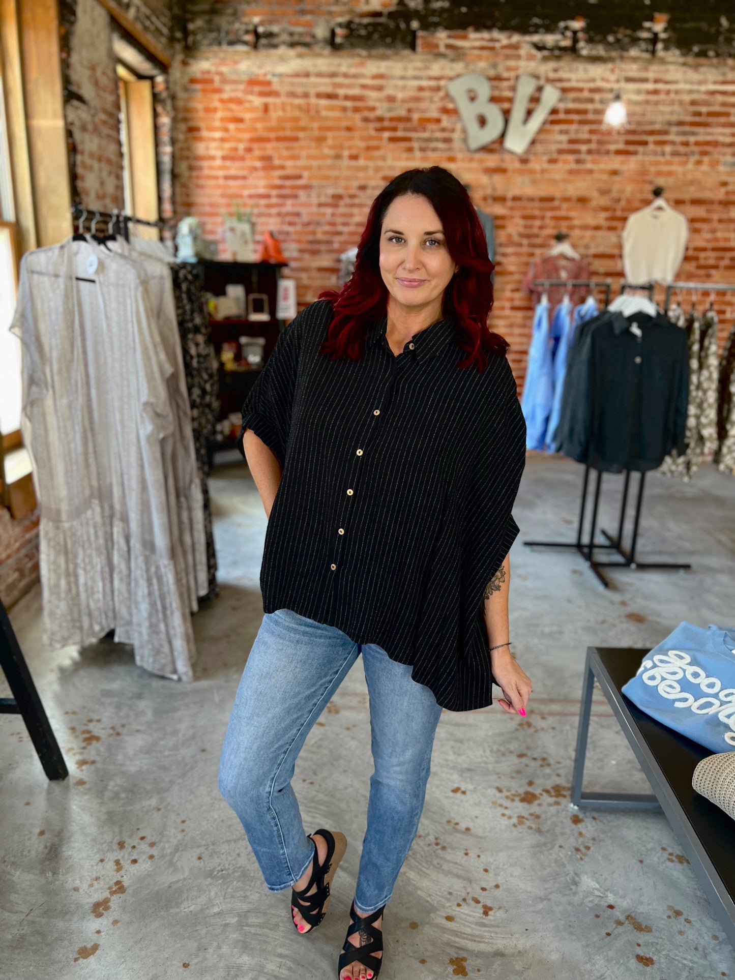 Pinstripe Dolman Top