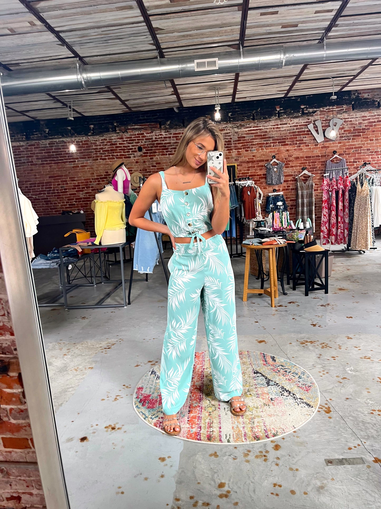 Sage Palm Tree Pant Set