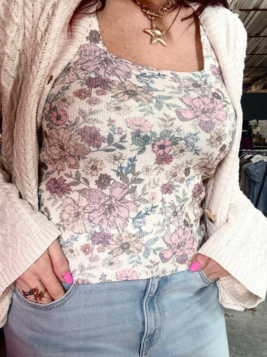 Floral Square Neck Tank Top