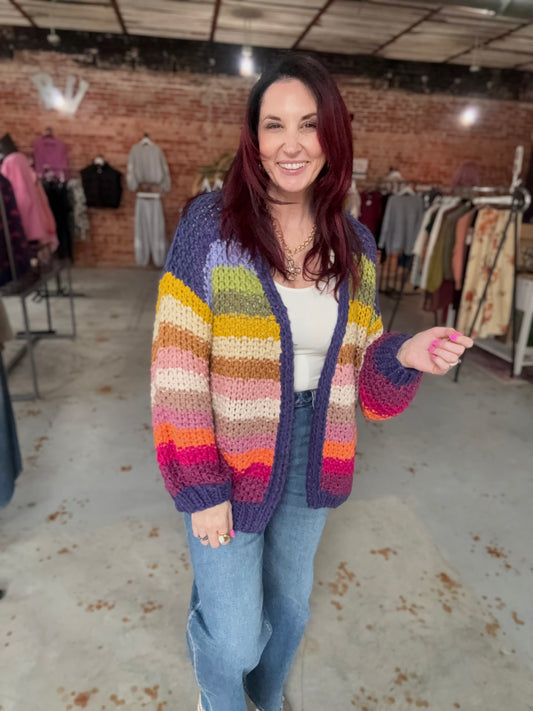 Rainbow Crochet Open Cardigan