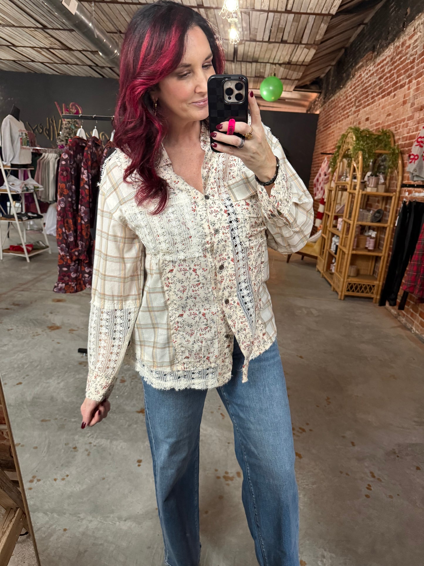 POL Floral Plaid Button Up