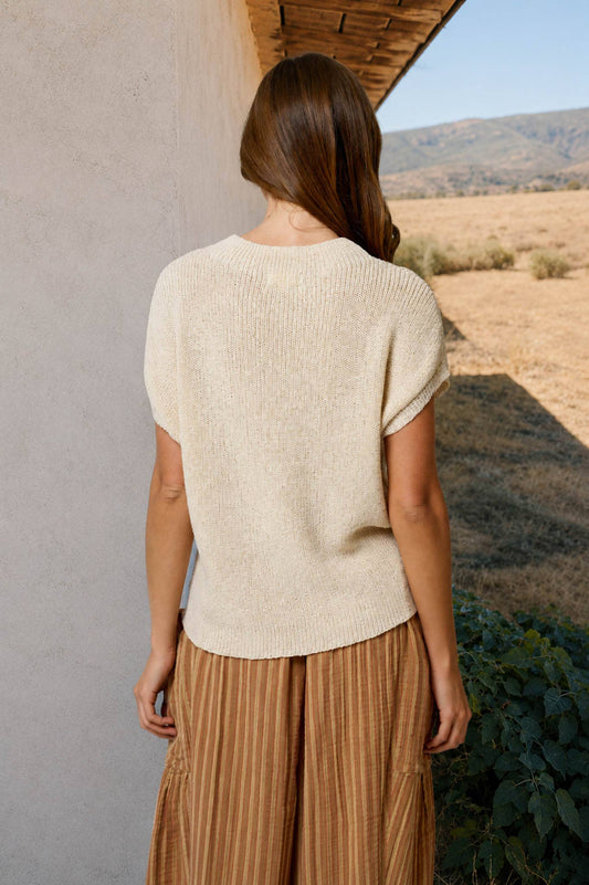 POCKET DETAIL DROP SHOULDER SHORT SLEEVE SWEATER : OATMEAL