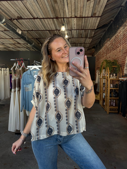Geo Floral Cuff Top