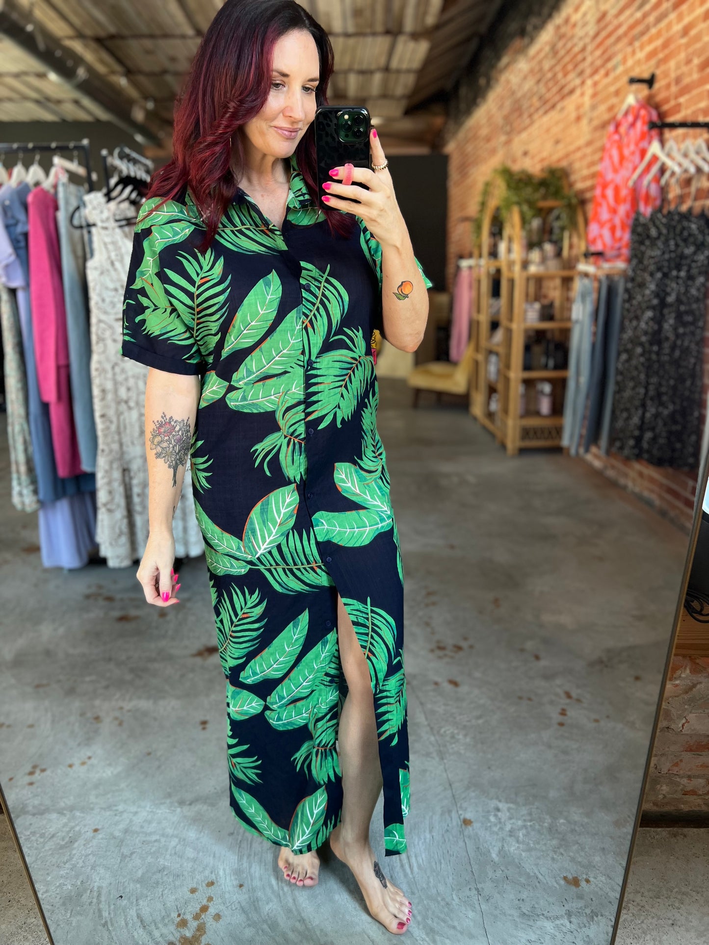 Paradise Palm Button Down Dress