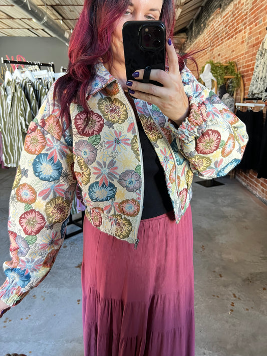 Retro Floral Cropped Jacket