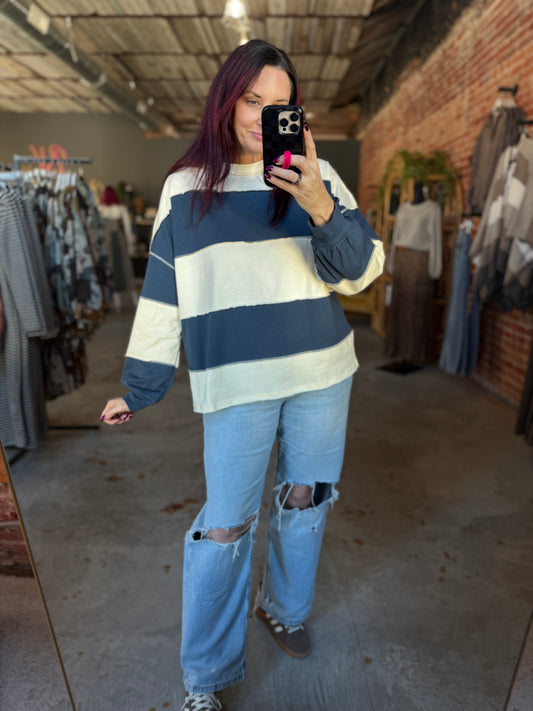 Striped Panel Slouch Long Sleeve