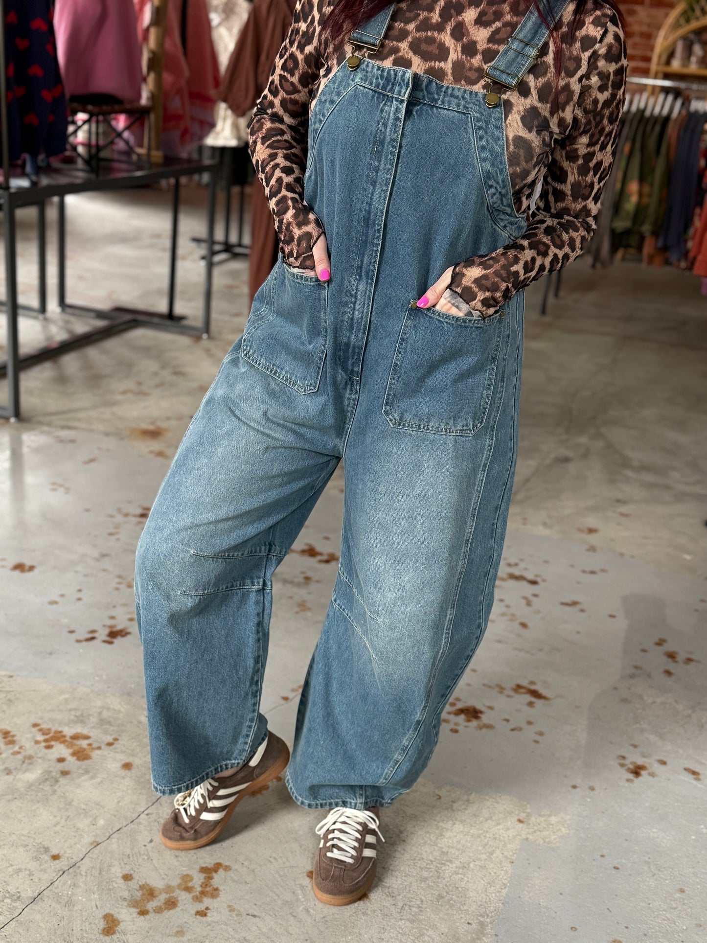 Western Wide-Leg Denim Overalls