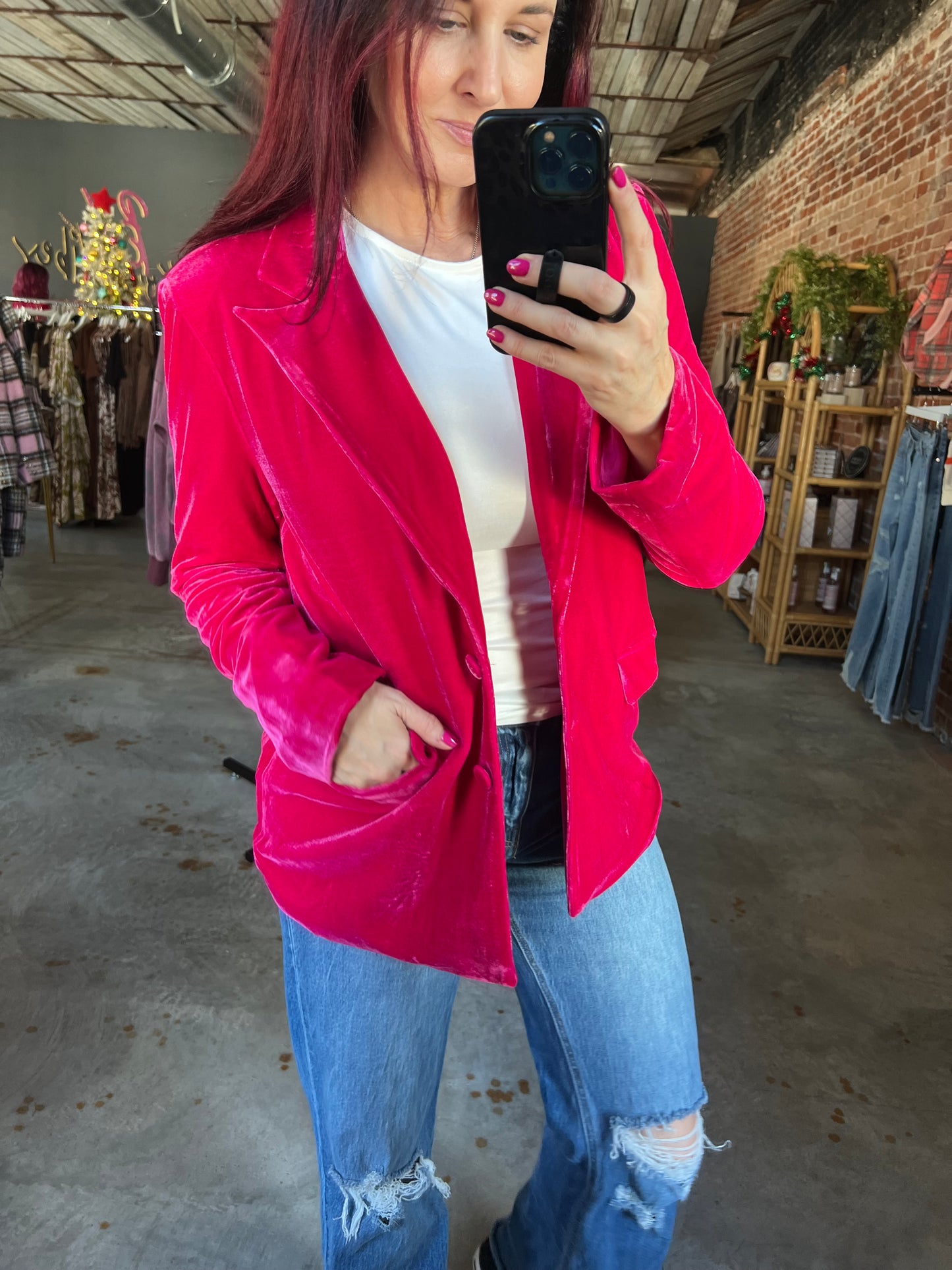 Fuschia Velvet Blazer